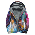 Colorful Horse Painting Print Sherpa Lined Zip Up Hoodie