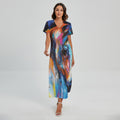 Colorful Horse Painting Print Short Sleeve Maxi Dress
