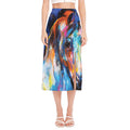 Colorful Horse Painting Print Side Slit Midi Skirt