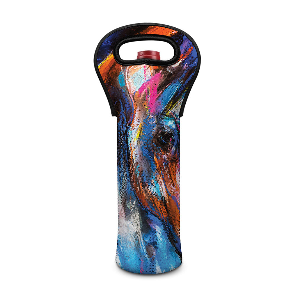 Colorful Horse Painting Print Single Neoprene Wine Tote