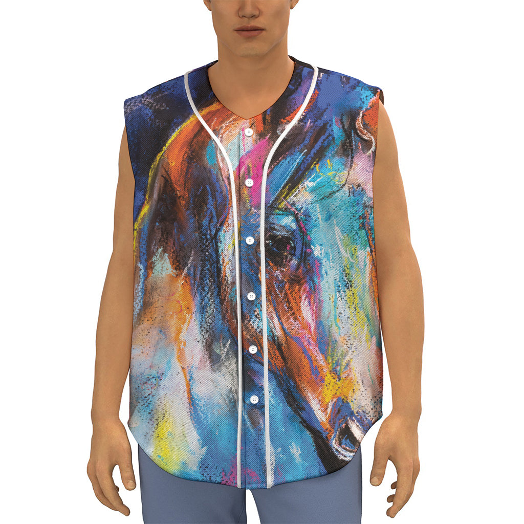 Colorful Horse Painting Print Sleeveless Baseball Jersey