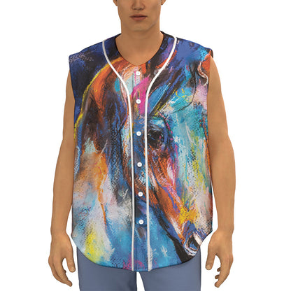 Colorful Horse Painting Print Sleeveless Baseball Jersey
