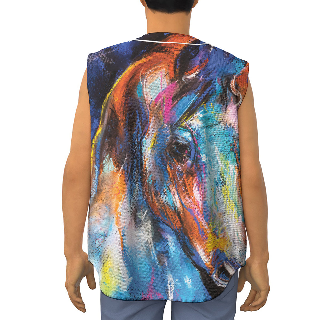 Colorful Horse Painting Print Sleeveless Baseball Jersey