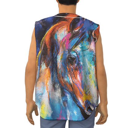 Colorful Horse Painting Print Sleeveless Baseball Jersey
