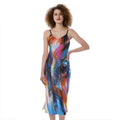 Colorful Horse Painting Print Slim Fit Midi Cami Dress