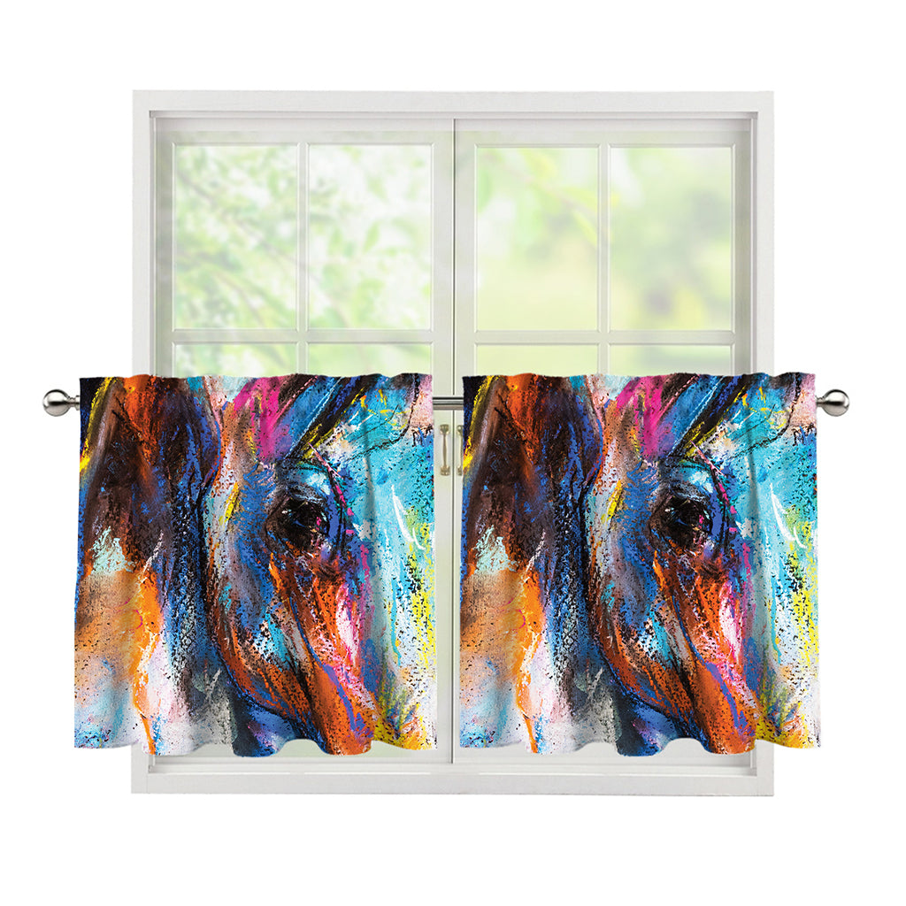 Colorful Horse Painting Print Tier Curtains