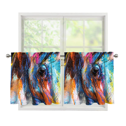 Colorful Horse Painting Print Tier Curtains