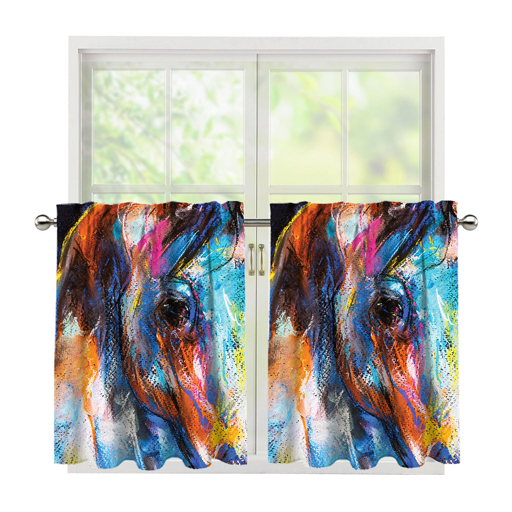 Colorful Horse Painting Print Tier Curtains