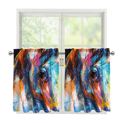 Colorful Horse Painting Print Tier Curtains