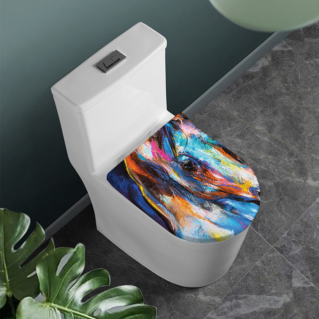 Colorful Horse Painting Print Toilet Lid Cover