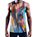 Colorful Horse Painting Print Men's Workout Tank Top