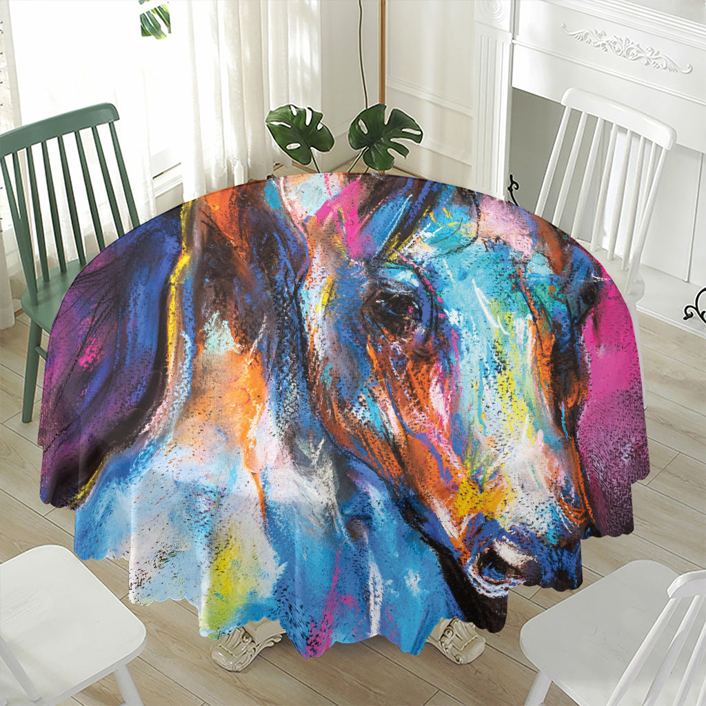 Colorful Horse Painting Print Waterproof Round Tablecloth