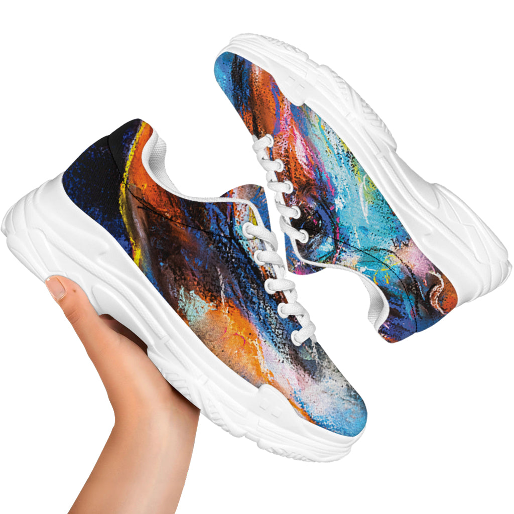 Colorful Horse Painting Print White Chunky Shoes