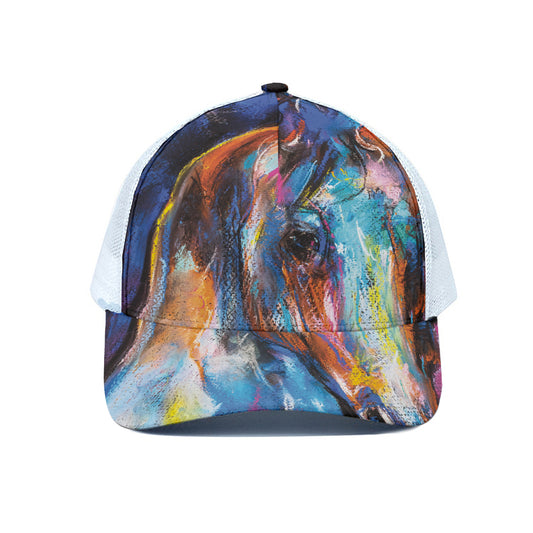 Colorful Horse Painting Print White Mesh Trucker Cap