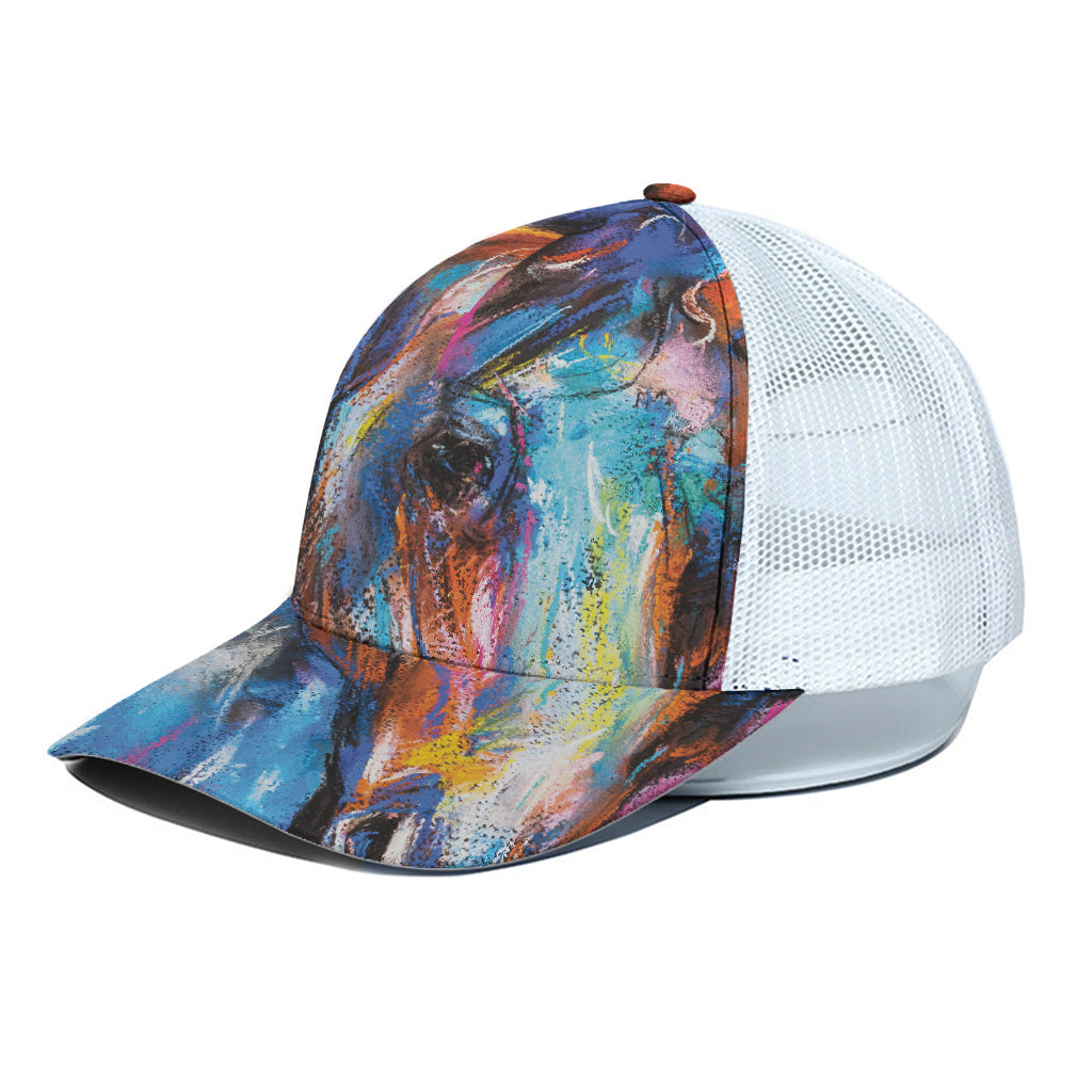 Colorful Horse Painting Print White Mesh Trucker Cap