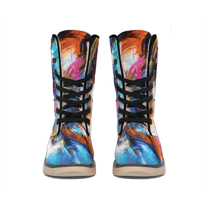 Colorful Horse Painting Print Winter Boots