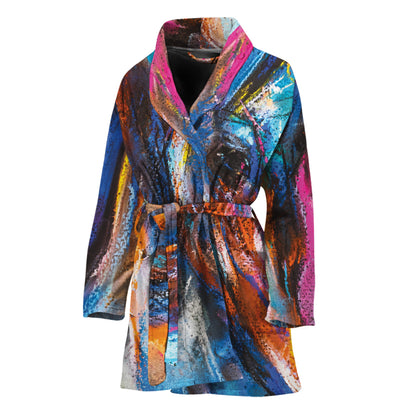 Colorful Horse Painting Print Women's Bathrobe