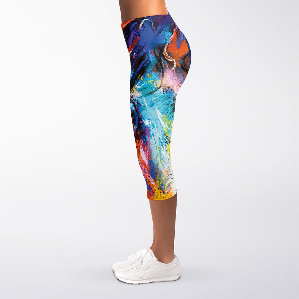 Colorful Horse Painting Print Women's Capri Leggings