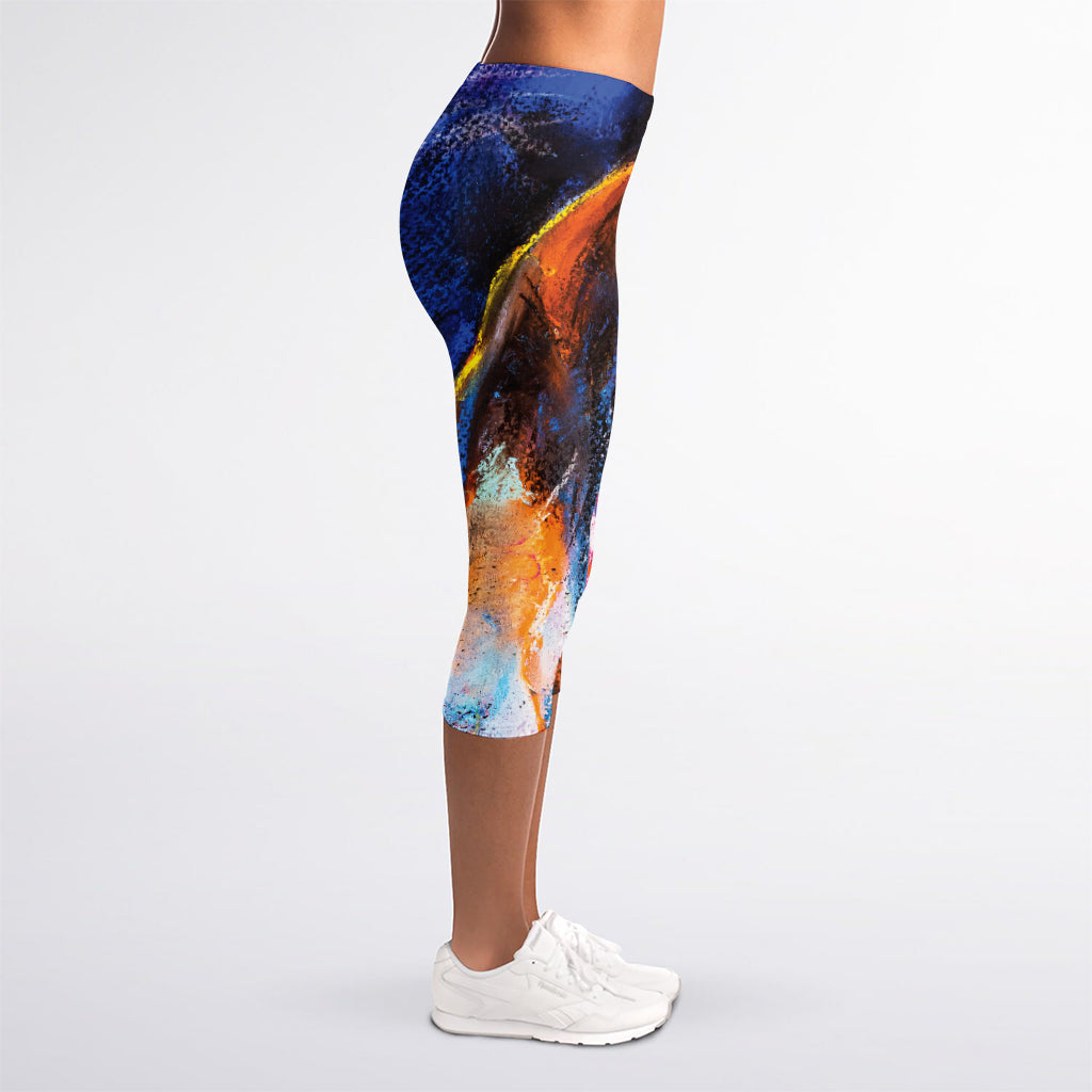 Colorful Horse Painting Print Women's Capri Leggings
