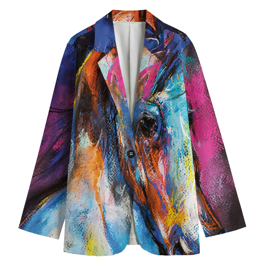 Colorful Horse Painting Print Women's Cotton Blazer
