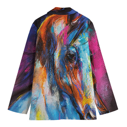 Colorful Horse Painting Print Women's Cotton Blazer