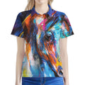 Colorful Horse Painting Print Women's Polo Shirt