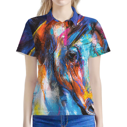 Colorful Horse Painting Print Women's Polo Shirt