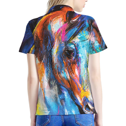 Colorful Horse Painting Print Women's Polo Shirt
