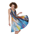 Colorful Horse Painting Print Sleeveless Knee Length Dress