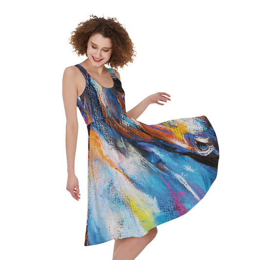Colorful Horse Painting Print Women's Sleeveless Dress