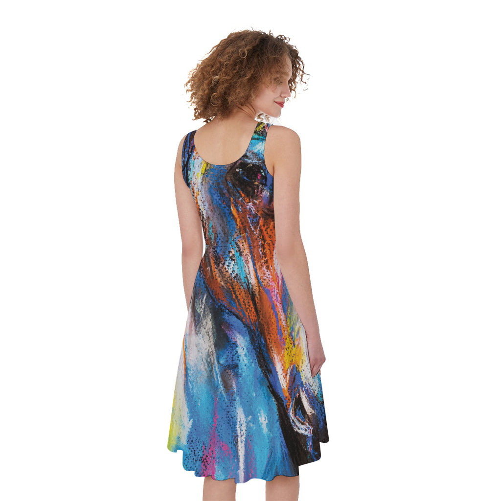 Colorful Horse Painting Print Women's Sleeveless Dress
