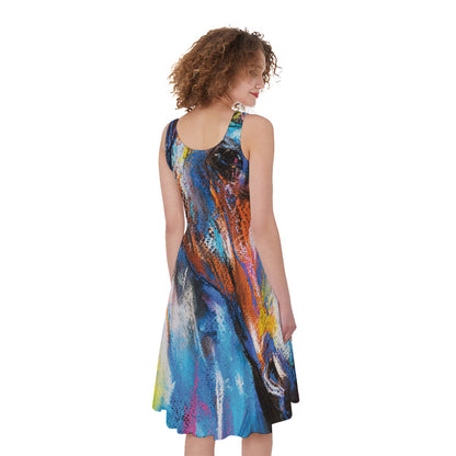 Colorful Horse Painting Print Women's Sleeveless Dress