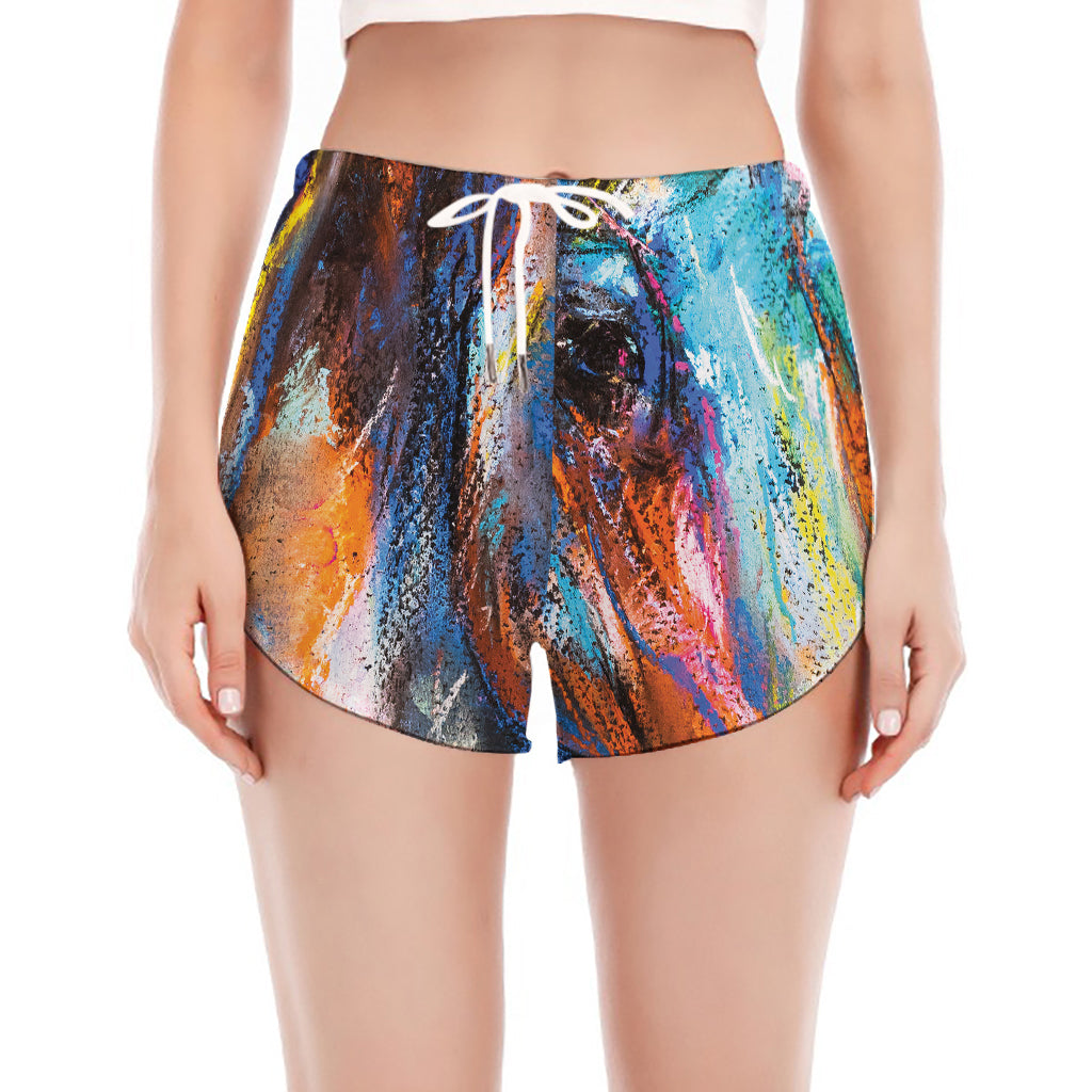 Colorful Horse Painting Print Women's Split Running Shorts