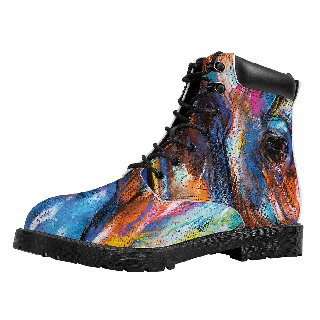 Colorful Horse Painting Print Work Boots