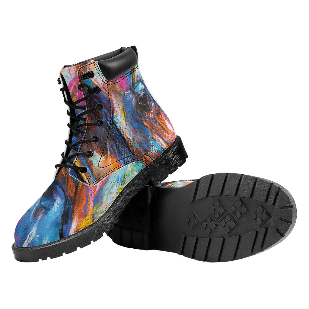 Colorful Horse Painting Print Work Boots