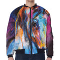 Colorful Horse Painting Print Zip Sleeve Bomber Jacket