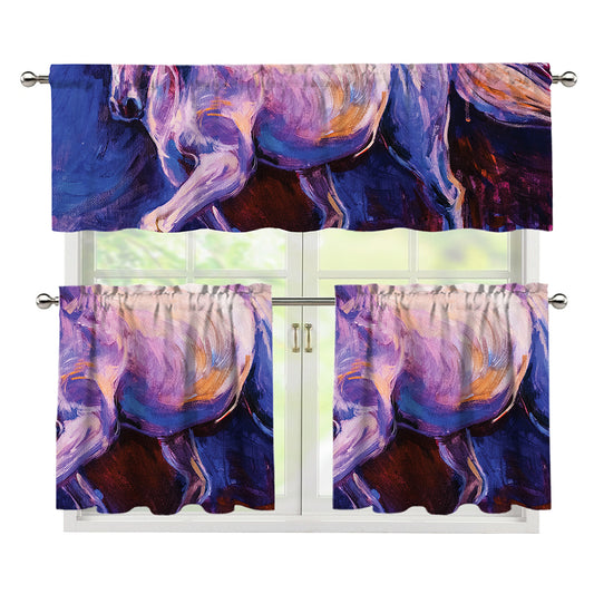 Colorful Horse Portrait Print 3 Piece Kitchen Curtains