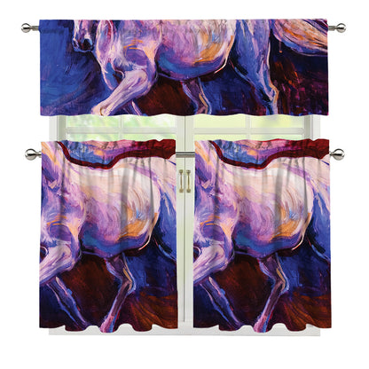 Colorful Horse Portrait Print 3 Piece Kitchen Curtains