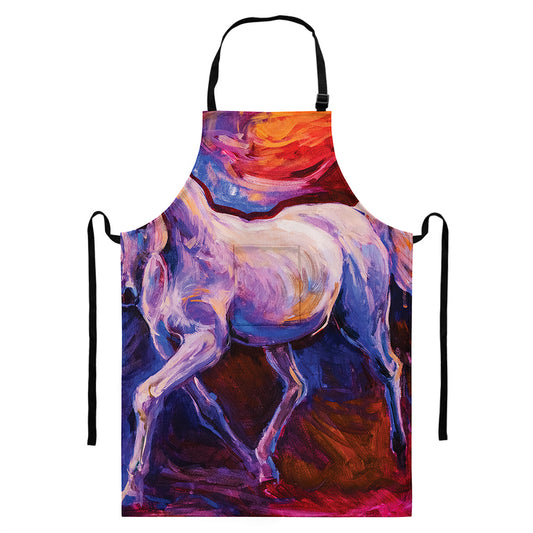 Colorful Horse Portrait Print Bib Apron With Pocket