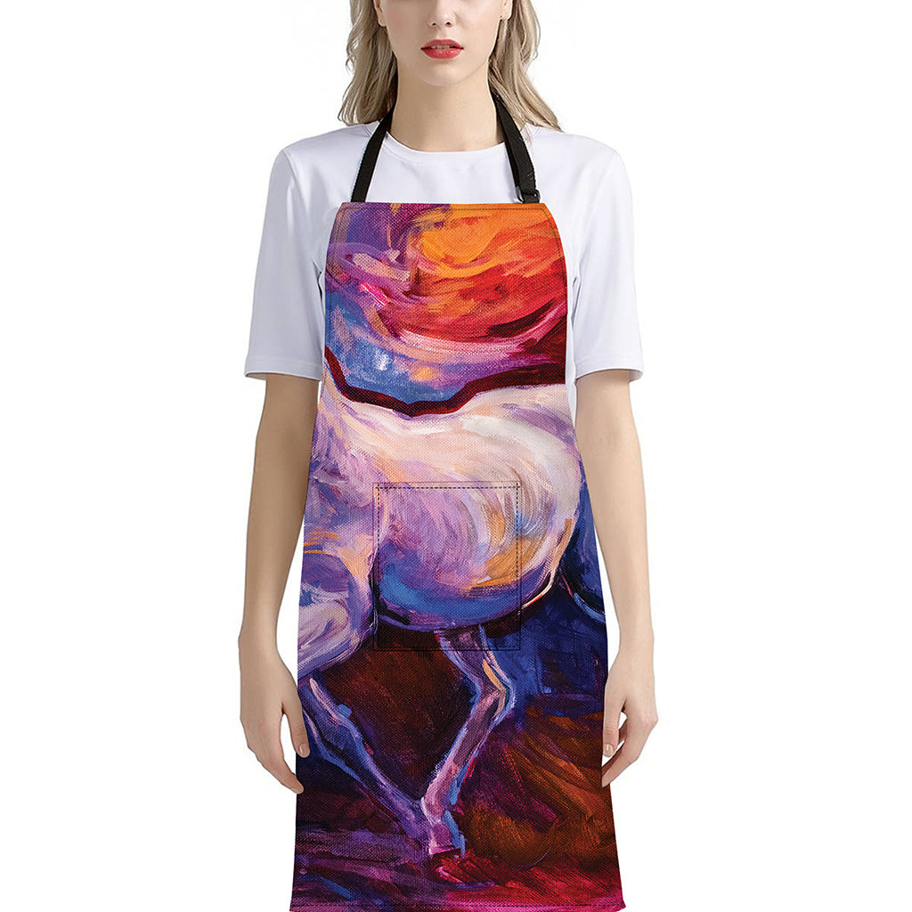 Colorful Horse Portrait Print Bib Apron With Pocket