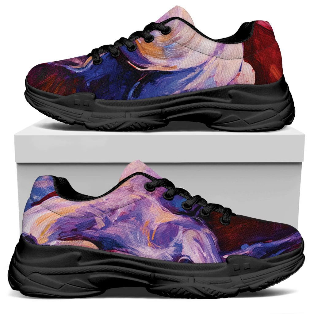Colorful Horse Portrait Print Black Chunky Shoes