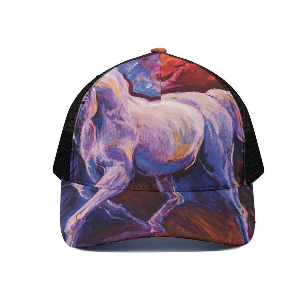 Colorful Horse Portrait Print Black Mesh Trucker Cap