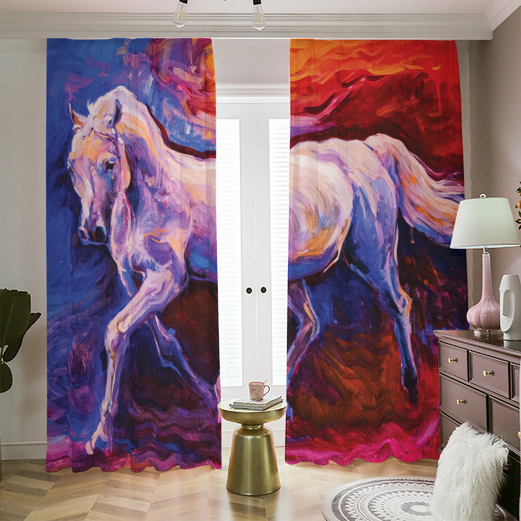 Colorful Horse Portrait Print Blackout Pencil Pleat Curtains