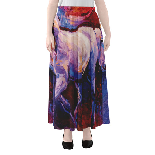 Colorful Horse Portrait Print Chiffon Maxi Skirt