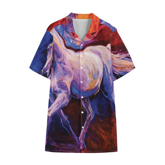 Colorful Horse Portrait Print Cotton Hawaiian Shirt