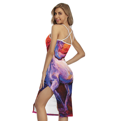 Colorful Horse Portrait Print Cross Back Cami Dress