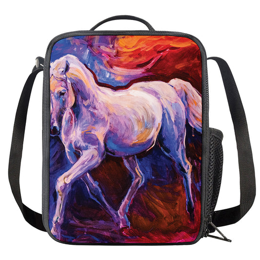 Colorful Horse Portrait Print Crossbody Lunch Bag