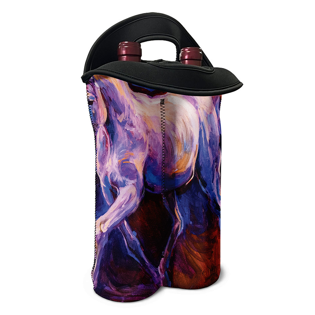 Colorful Horse Portrait Print Double Neoprene Wine Tote