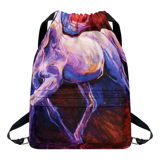 Colorful Horse Portrait Print Drawstring Backpack