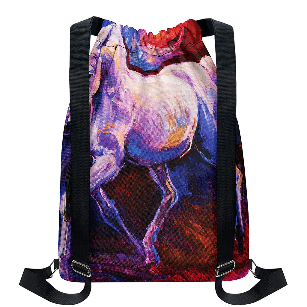 Colorful Horse Portrait Print Drawstring Backpack
